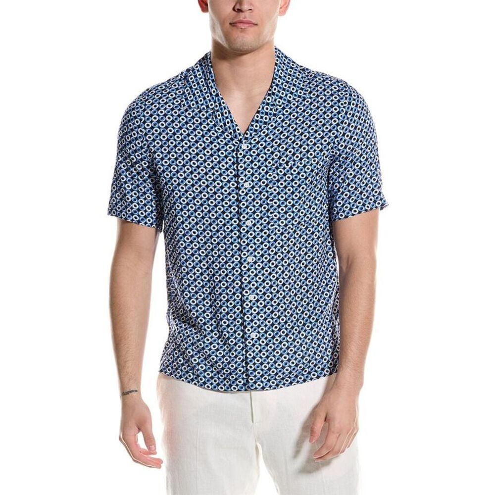 Onia Mens Viscose Camp Collar Shirt Blue Geo Rings Button Up Size XL